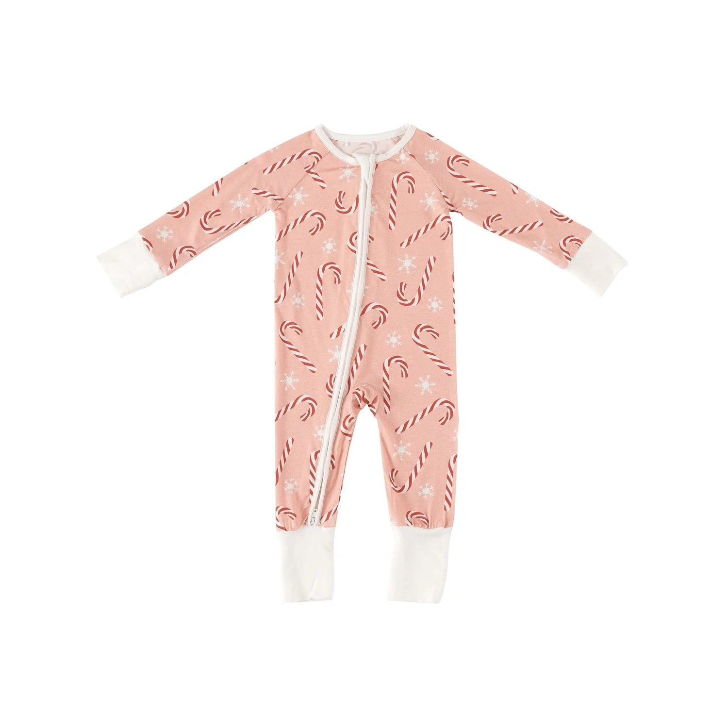 Dreamlet Pink Candy Cane Convertible Zip Footies Fold Over Mittens - Apparel & Accessories > Clothing > Baby & Toddler Clothing > Baby & Toddler Sleepwear Convertible Zip Footies