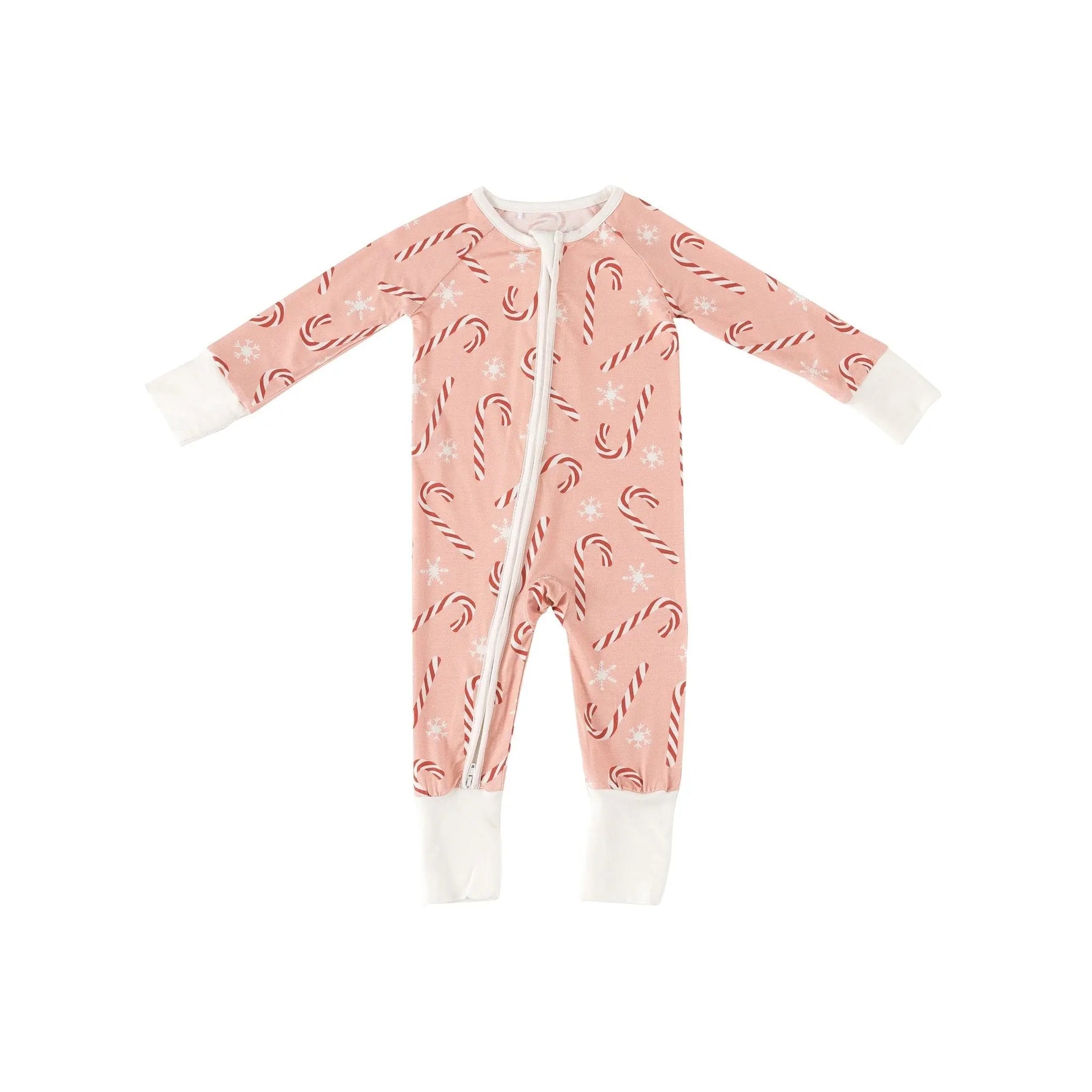 Dreamlet Pink Candy Cane Convertible Zip Footies Fold Over Mittens - Apparel & Accessories > Clothing > Baby & Toddler Clothing > Baby & Toddler Sleepwear Convertible Zip Footies