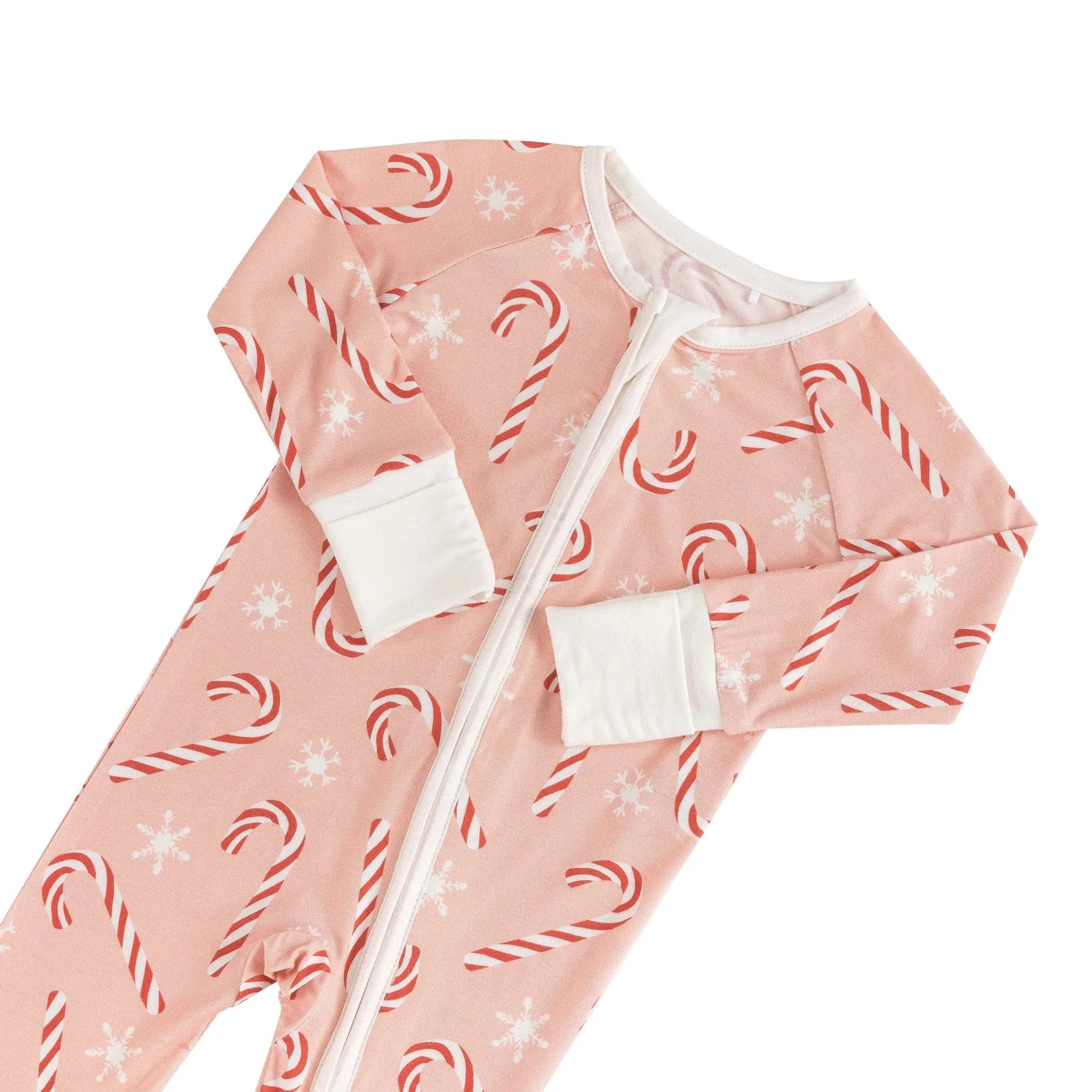 Dreamlet Pink Candy Cane Convertible Zip Footies Fold Over Mittens - Apparel & Accessories > Clothing > Baby & Toddler Clothing > Baby & Toddler Sleepwear Convertible Zip Footies