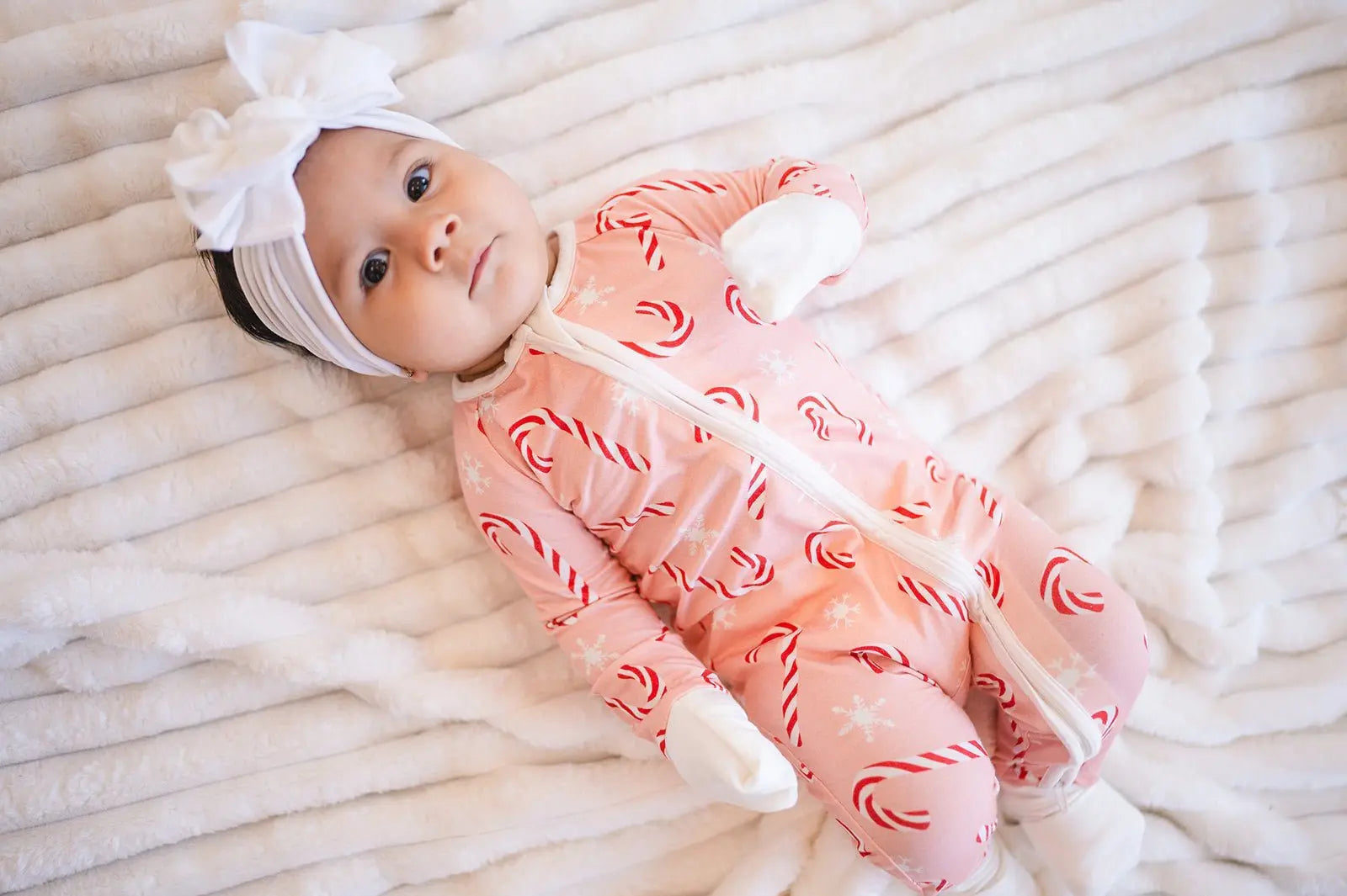Dreamlet Pink Candy Cane Convertible Zip Footies Fold Over Mittens - Apparel & Accessories > Clothing > Baby & Toddler Clothing > Baby & Toddler Sleepwear Convertible Zip Footies