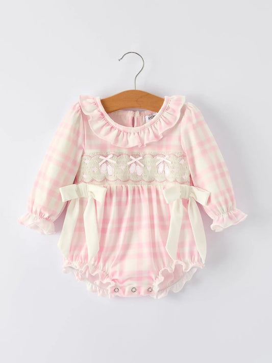 Pink Christmas Bow Plaid Baby Romper Soft And Comfortable Rylee Faith Designs Everetts Place: Online Boutique