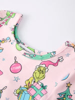 Pink Christmas Character Print Long Sleeve Girls Dress - Everetts Place Boutique - 