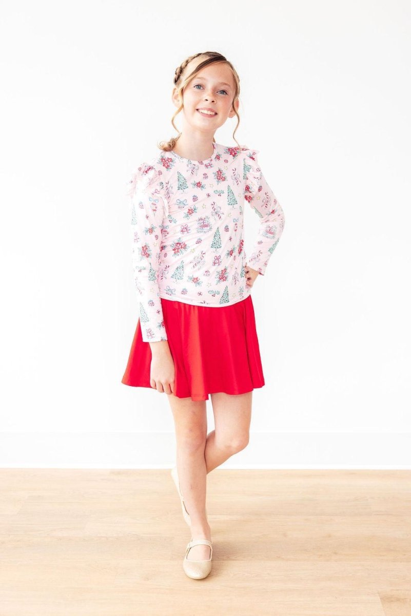 Mila & Rose ® Pink Christmas Long Sleeve Ruffle Tee Mila And Rose - Everetts Place Boutique - 