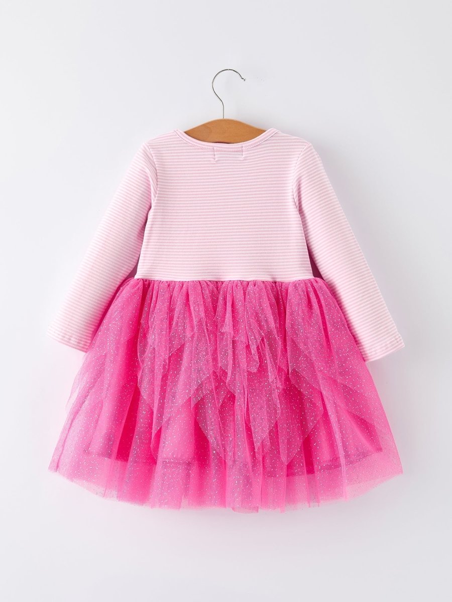 Pink Christmas Santa Applique Striped Dress for Girls - Everetts Place Boutique - 