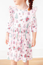Pink Christmas Three Fourth Sleeve Ruffle Twirl Dress Mila & Rose ® Everetts Place: Online Boutique