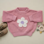 Little Joy Co. Pink Daisy Hand Embroidered Baby Sweater For Newborns -