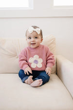 Little Joy Co. Pink Daisy Hand Embroidered Baby Sweater For Newborns -