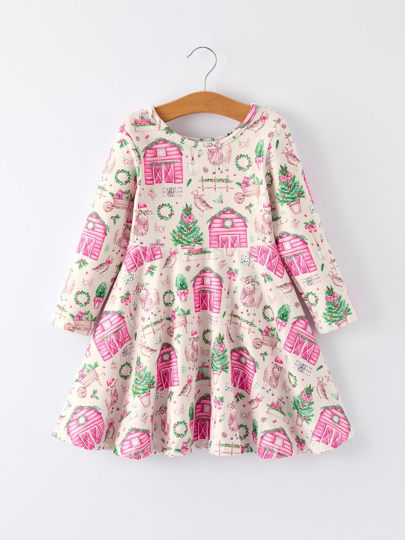 Pink Farmhouse Christmas Dress for Toddler Girl Outfit Rylee Faith Designs Everetts Place: Online Boutique