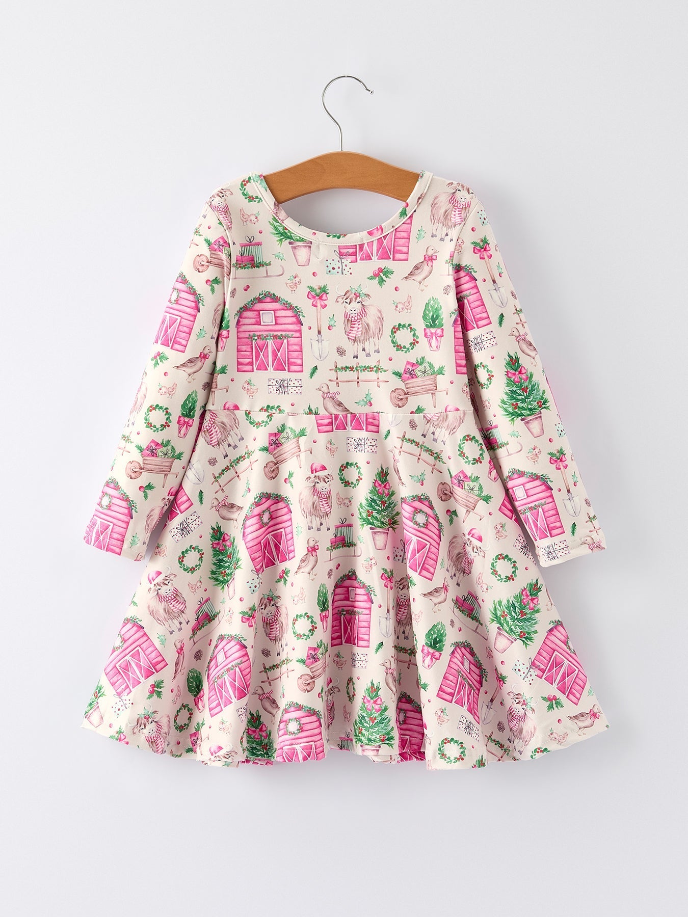 Pink Farmhouse Christmas Dress for Toddler Girl Outfit Rylee Faith Designs Everetts Place: Online Boutique