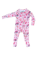 Pink Firefighter Bamboo Zipper Footie Pajama With Fold Over Hands And Feet Miller & Co. 
