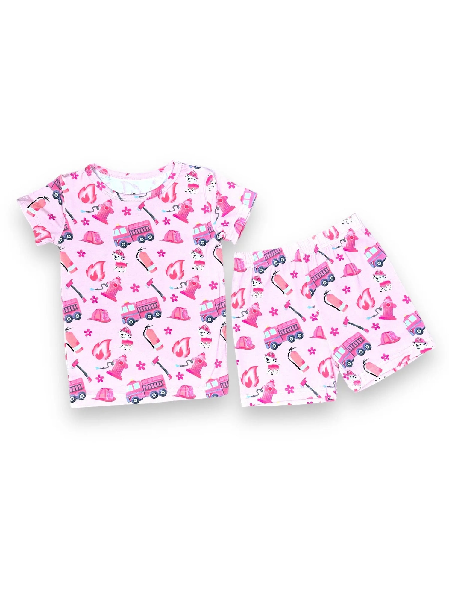 Pink Firefighter, Bamboo Two Piece Short Sleeve & Shorts Pajama Set Miller & Co. Everetts Place Boutique