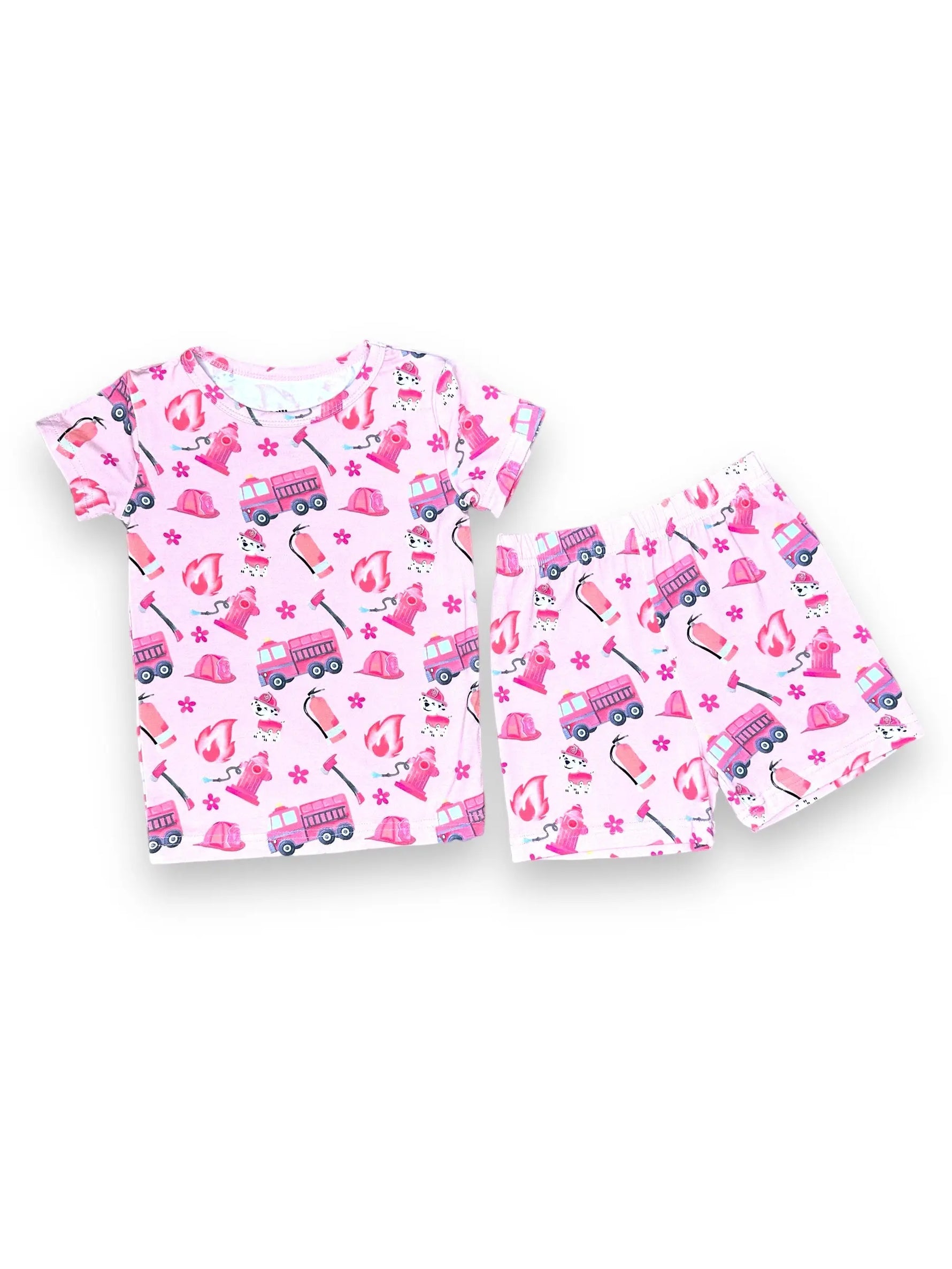 Pink Firefighter, Bamboo Two Piece Short Sleeve & Shorts Pajama Set Miller & Co. Everetts Place Boutique