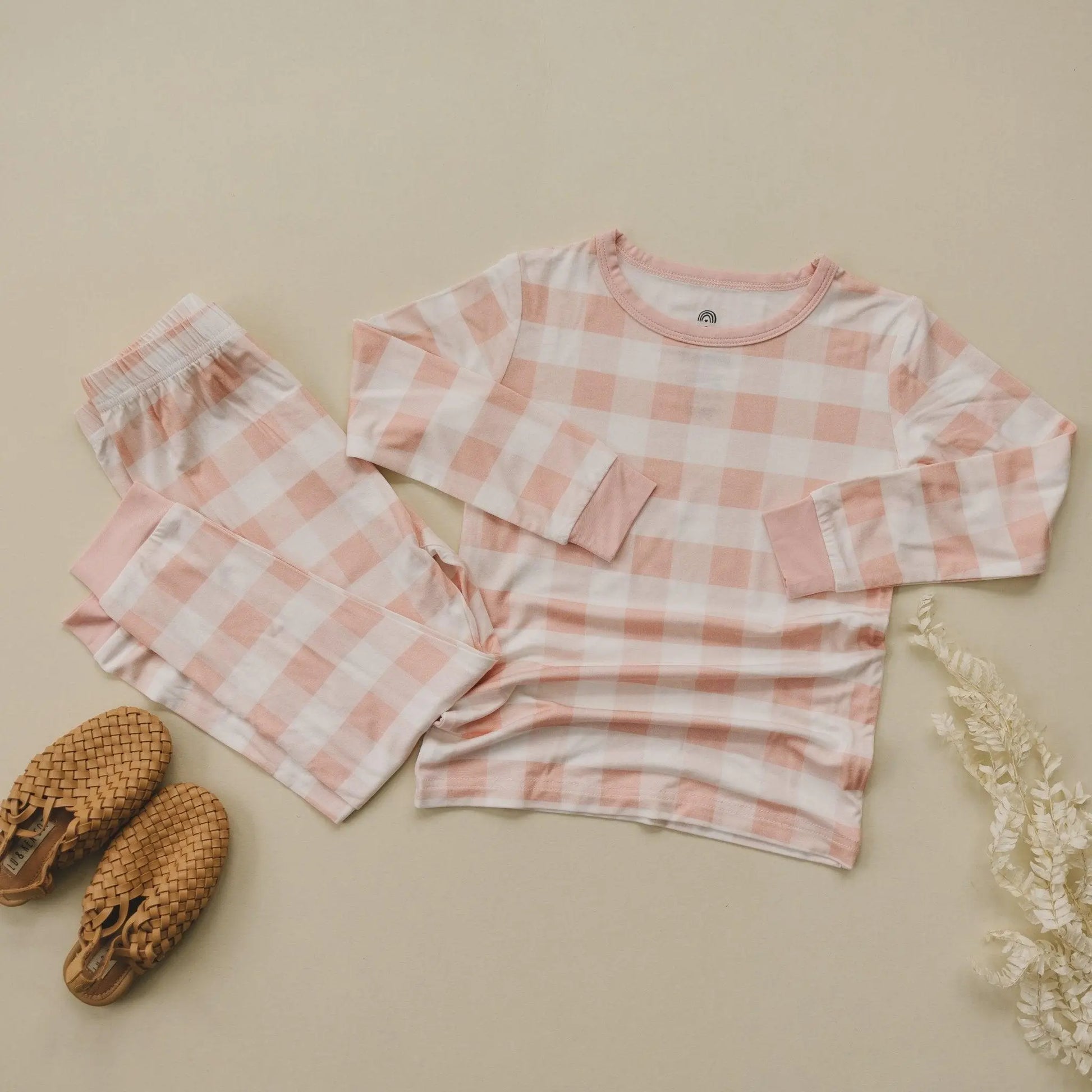 Pink Gingham Bamboo Pajamas Set 2 Piece Women Sleepwear Little Joy Co. Everetts Place: Online Boutique