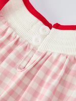 Pink Gingham Christmas Baby Girls Romper: Santa Embroidery with Red Satin Ribbon Rylee Faith Designs Everetts Place Boutique