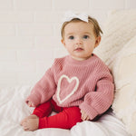 Little Joy Co. Pink Heart Hand Embroidered Cozy Sweater For Little Kids - Apparel & Accessories > Clothing > Baby & Toddler Clothing > Baby & Toddler Outfits