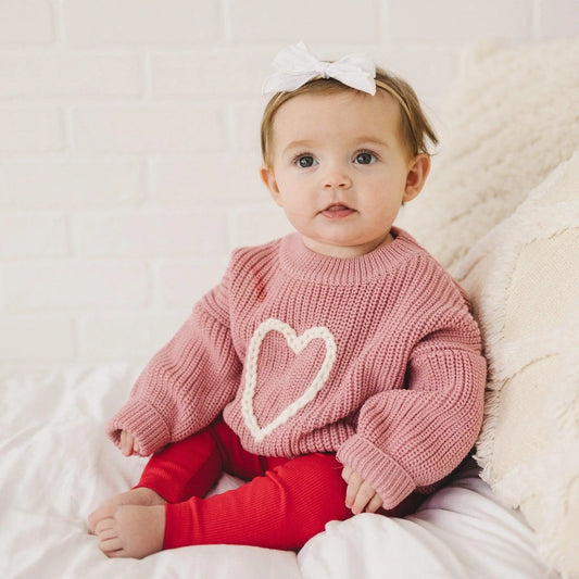 Pink Heart Hand Embroidered Sweater Little Joy Co. Everetts Place: Online Boutique