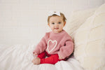 Little Joy Co. Pink Heart Hand Embroidered Cozy Sweater For Little Kids - Apparel & Accessories > Clothing > Baby & Toddler Clothing > Baby & Toddler Outfits