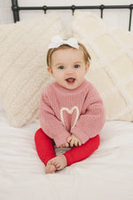 Little Joy Co. Pink Heart Hand Embroidered Cozy Sweater For Little Kids - Apparel & Accessories > Clothing > Baby & Toddler Clothing > Baby & Toddler Outfits