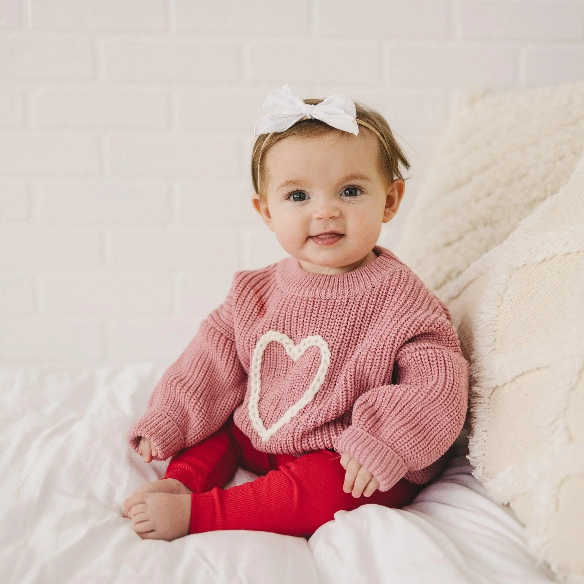Pink Heart Hand Embroidered Sweater Little Joy Co. Everetts Place: Online Boutique