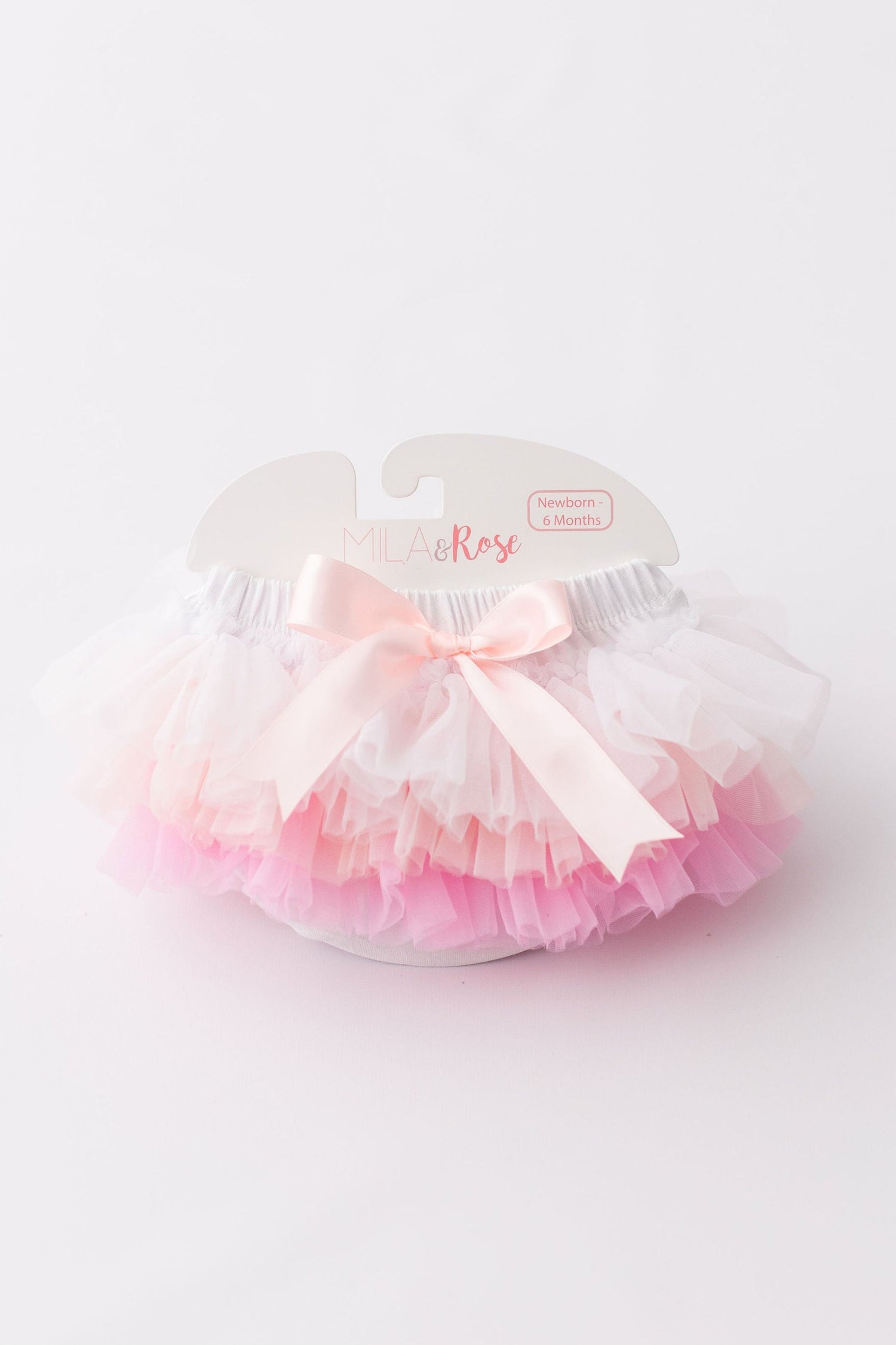 Pink ombre ruffle tutu bloomers with tiered ruffles across the front and back