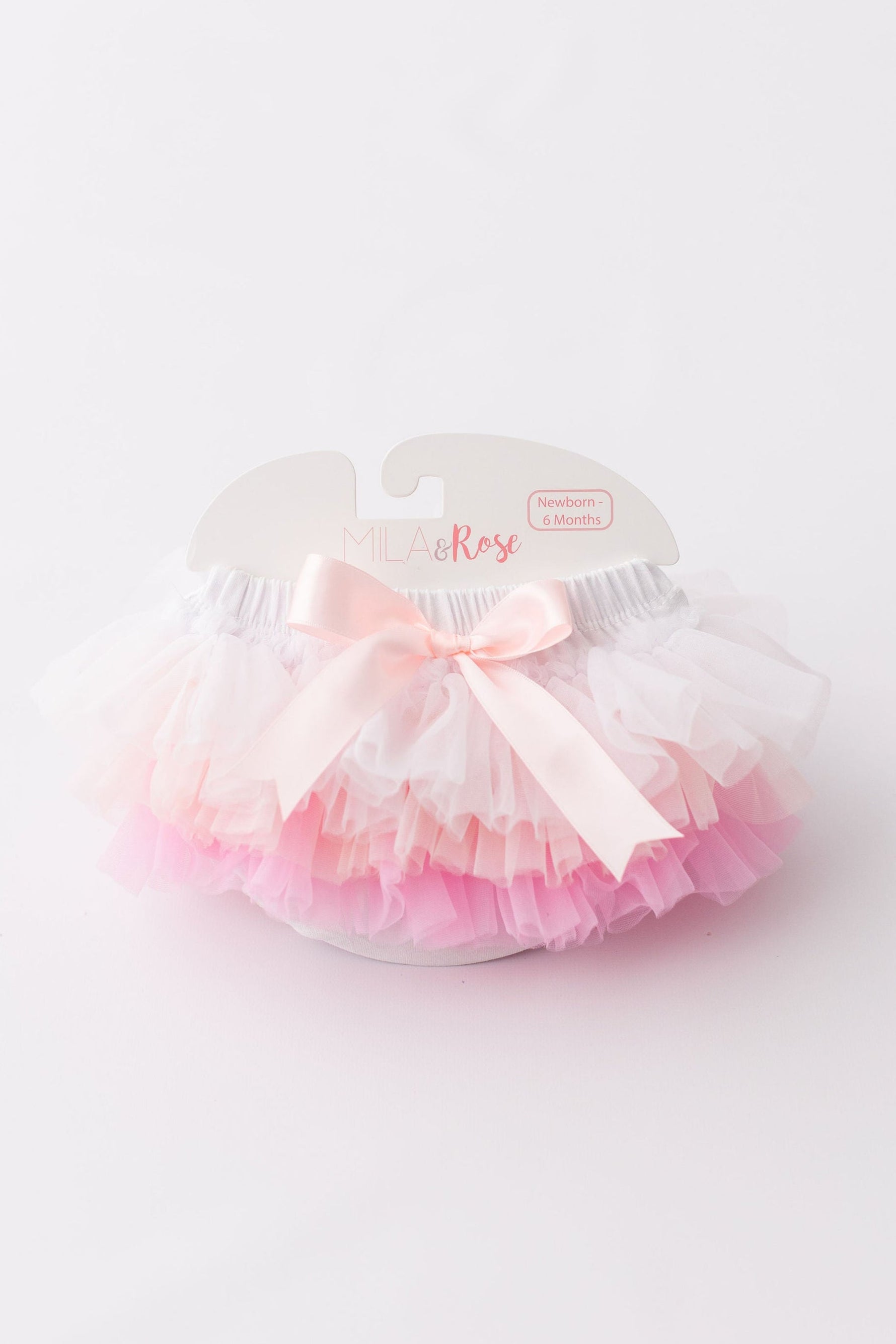 Pink ombre ruffle tutu bloomers with tiered ruffles across the front and back