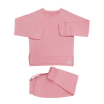 Sweet Bamboo Pink Peony Crew Neck Jogger Set For Girls French Terry - Everetts Place Boutique - 