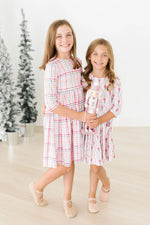 Mila & Rose ® Pink Plaid Twirl Dress With Pocket Three Quarter Sleeves - Apparel & Accessories > Clothing > Dresses Twirl Pocket Dress 3/4