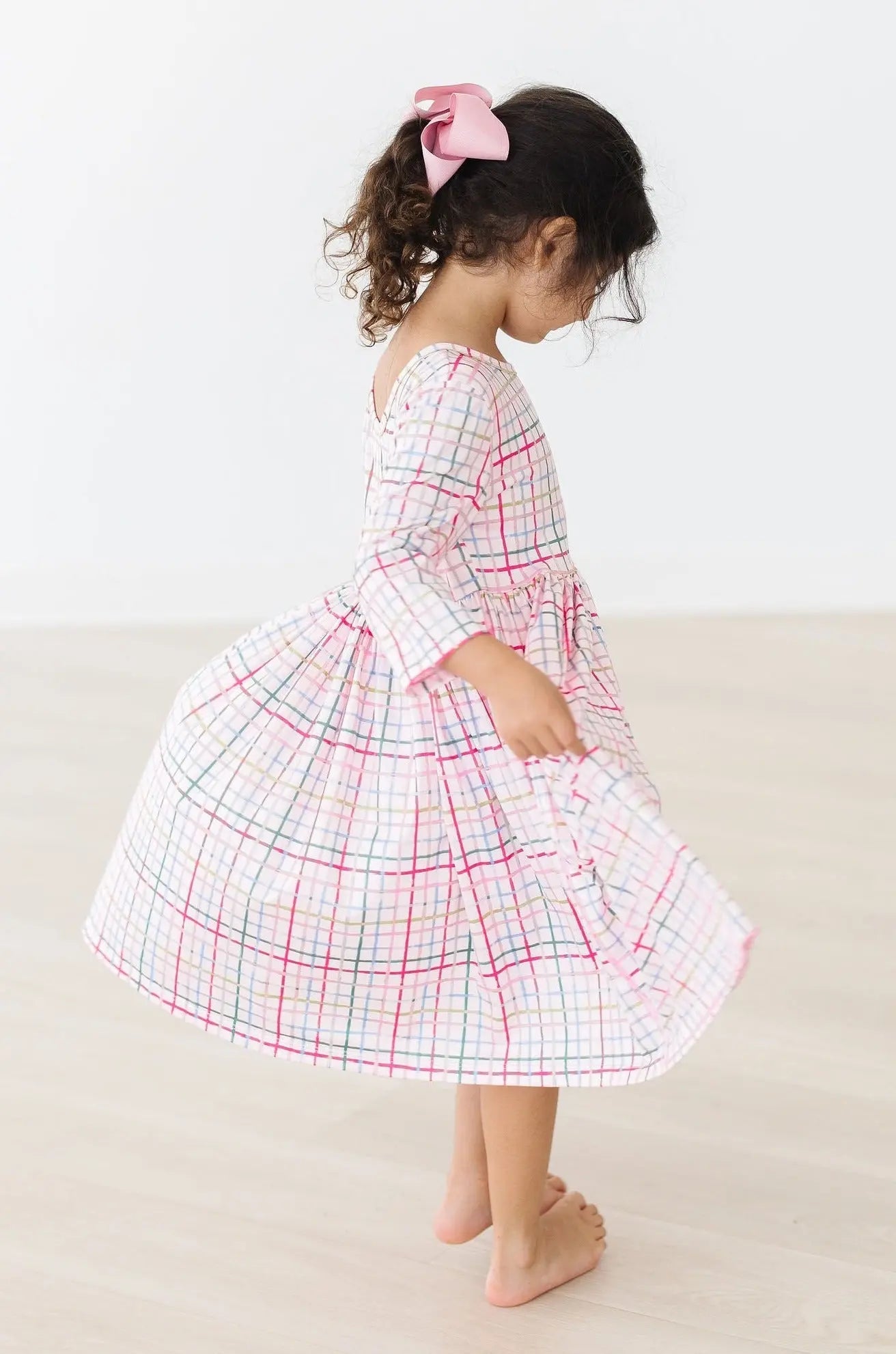 Mila & Rose ® Pink Plaid Twirl Dress With Pocket Three Quarter Sleeves - Apparel & Accessories > Clothing > Dresses Twirl Pocket Dress 3/4