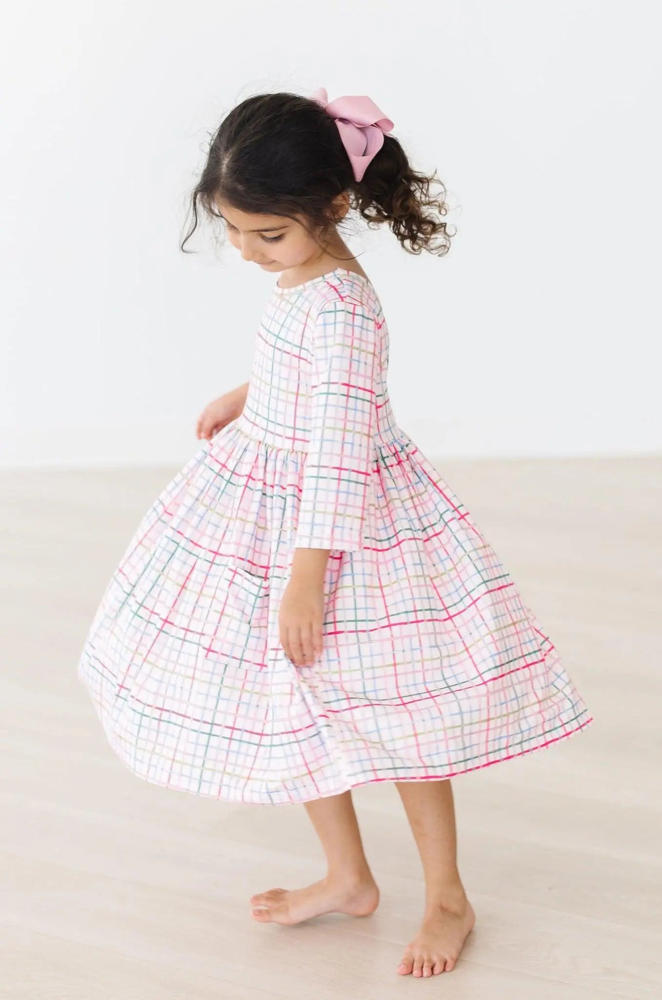Mila & Rose ® Pink Plaid Twirl Dress With Pocket Three Quarter Sleeves - Apparel & Accessories > Clothing > Dresses Twirl Pocket Dress 3/4
