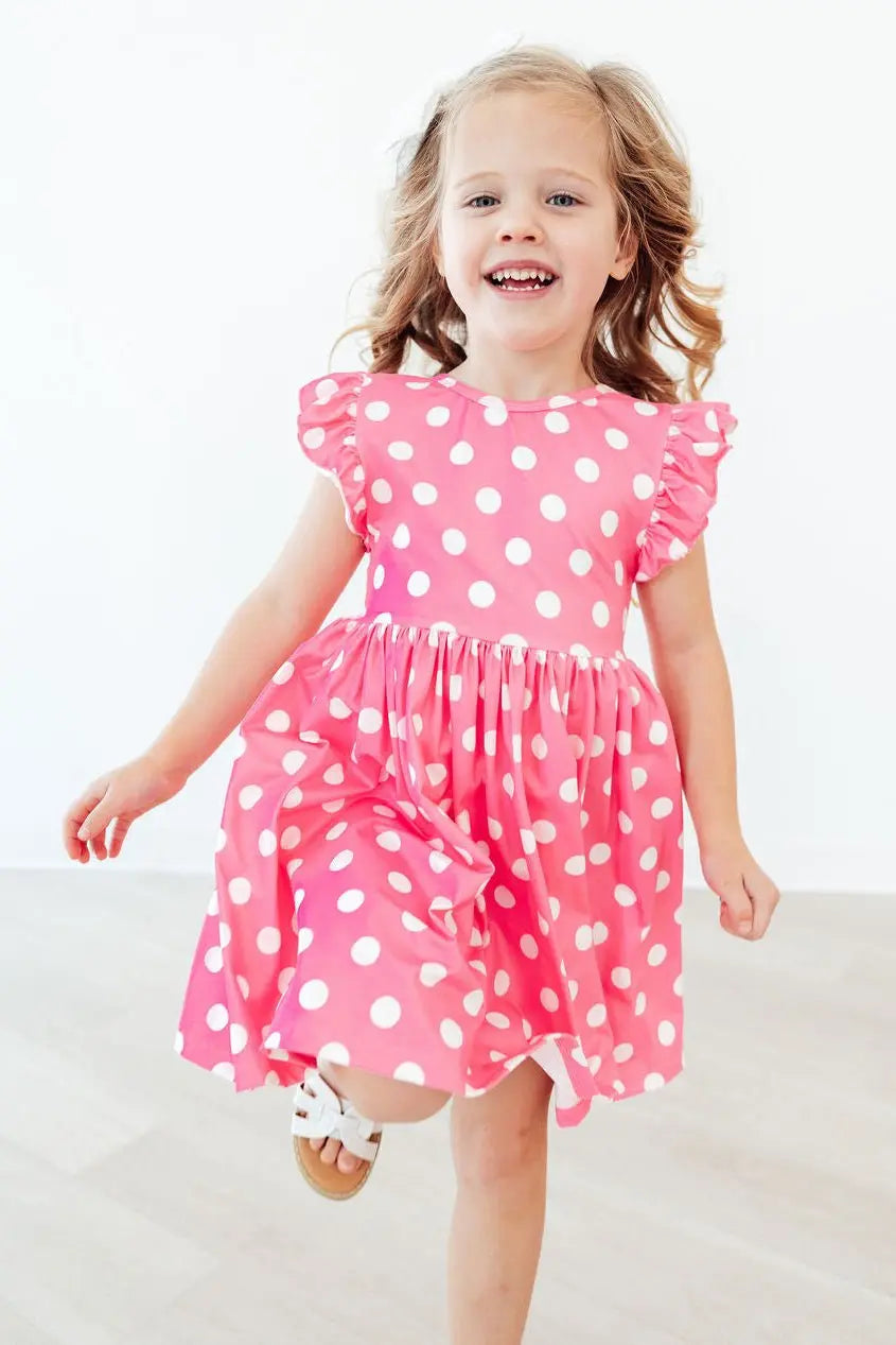 Mila & Rose ® Pink Polka Dots Flutter Sleeve Twirl Dress - 