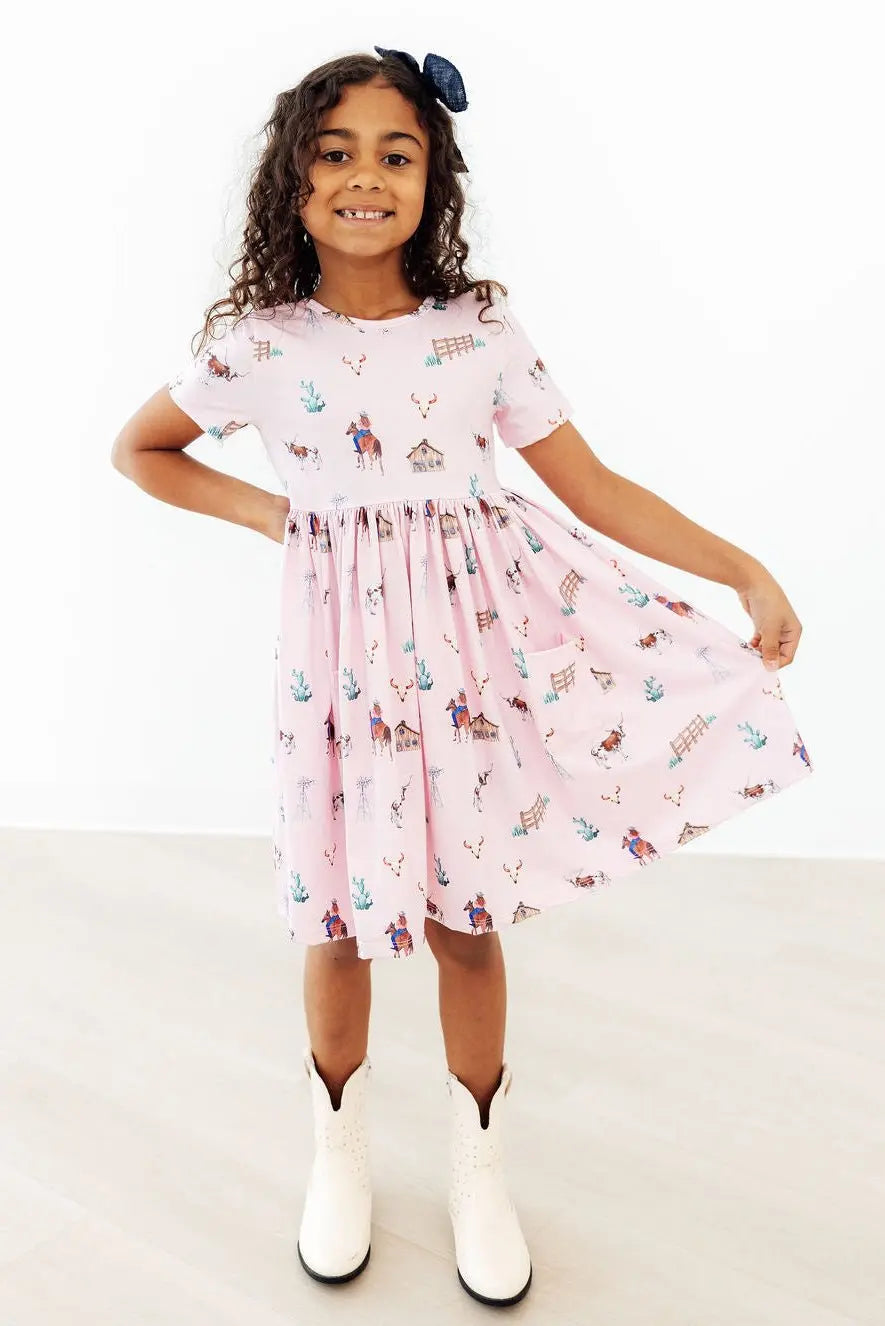 Mila & Rose ® Pink Ranch Hand S/S Pocket Twirl Dress - 