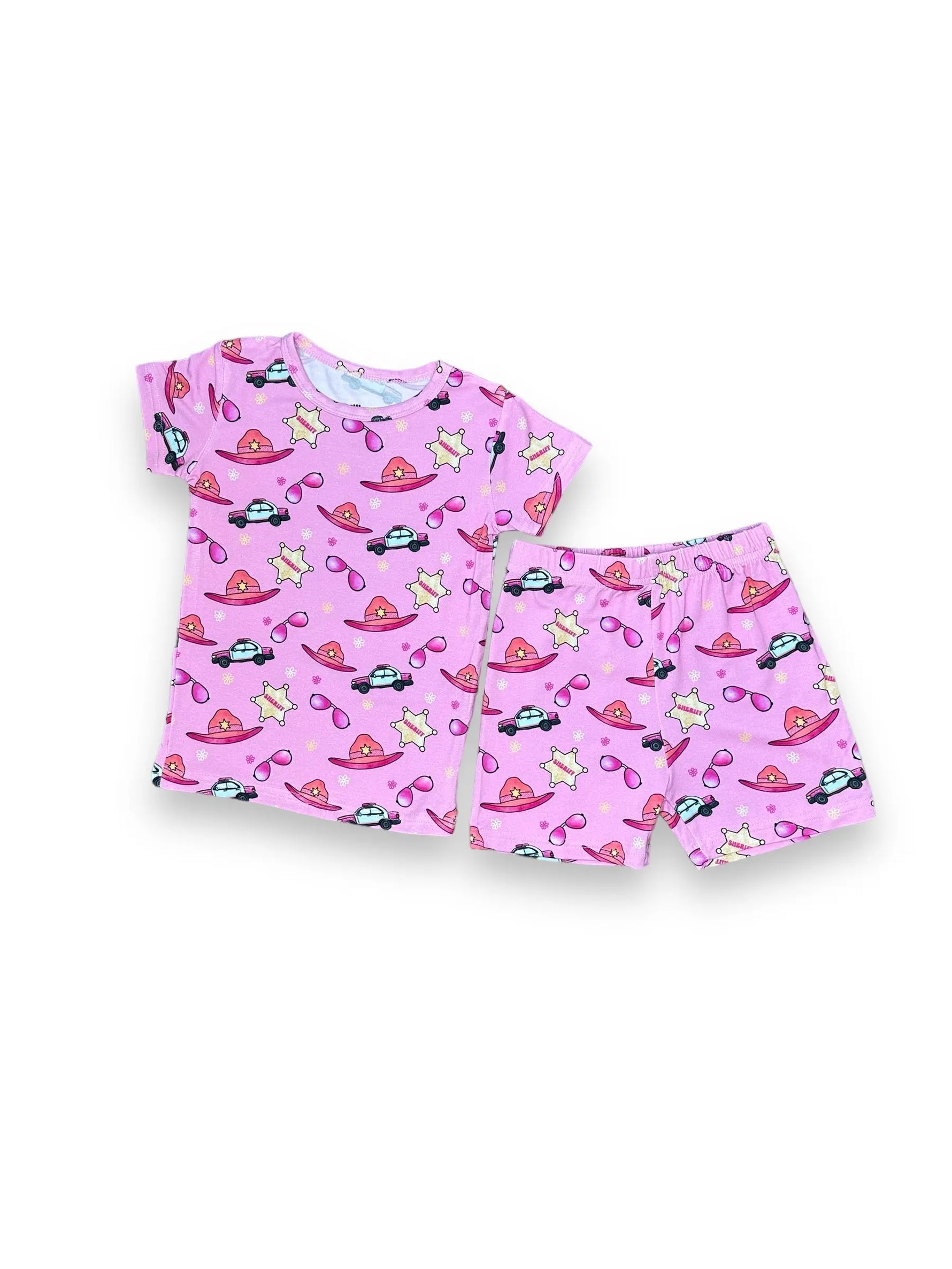 Pink Sheriff, Bamboo Two Piece Short Sleeve & Shorts Pajama Set Miller & Co. Everetts Place Boutique