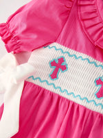 Rylee Faith Designs Pink Smocked Church Bishop Christening Bow Baby Girl Romper - Apparel & Accessories > Clothing > Baby & Toddler Clothing > Baby & Toddler Outfits Romper