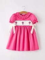 Rylee Faith Designs Pink Smocked Church Christ Bishop Christening Bow Girl Dress - Apparel & Accessories > Clothing > One-Pieces Dress
