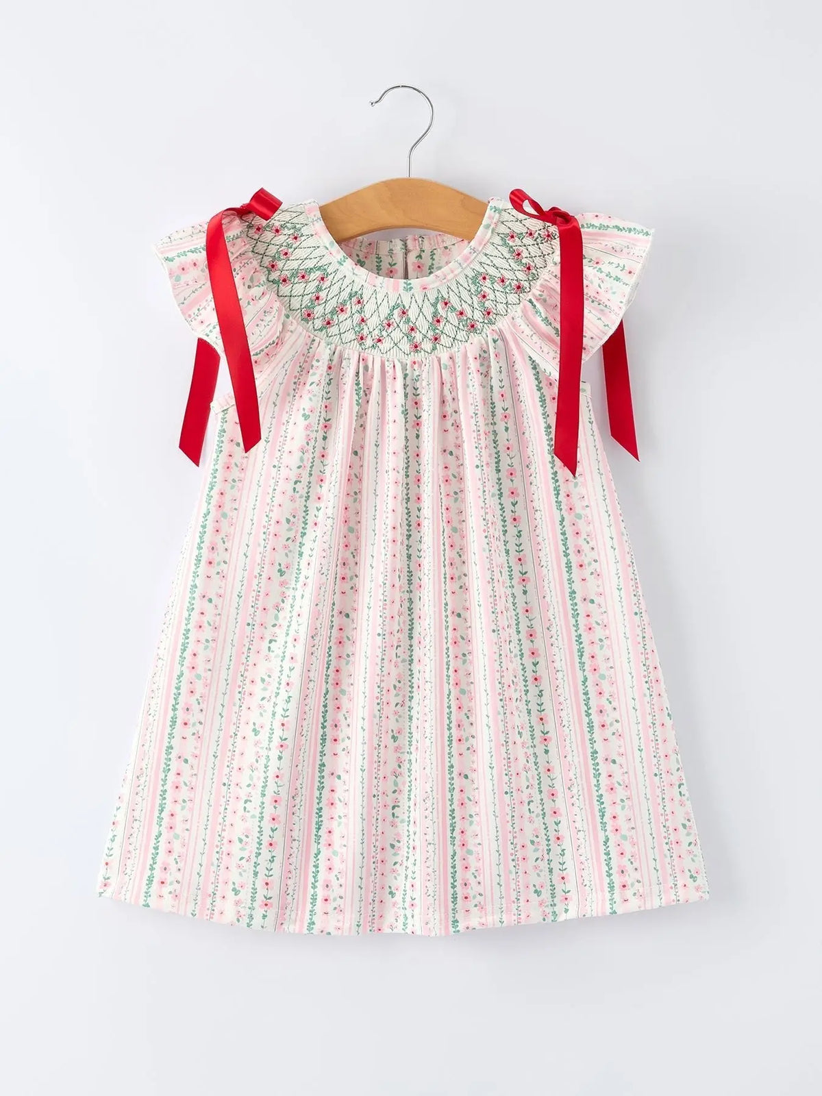Rylee Faith Designs Pink Spring Floral Smocked Girl Dress - 