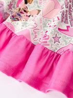 Rylee Faith Designs Pink TS Print Ruffle Long Sleeve Christmas Dress For Girls - Everetts Place Boutique - 