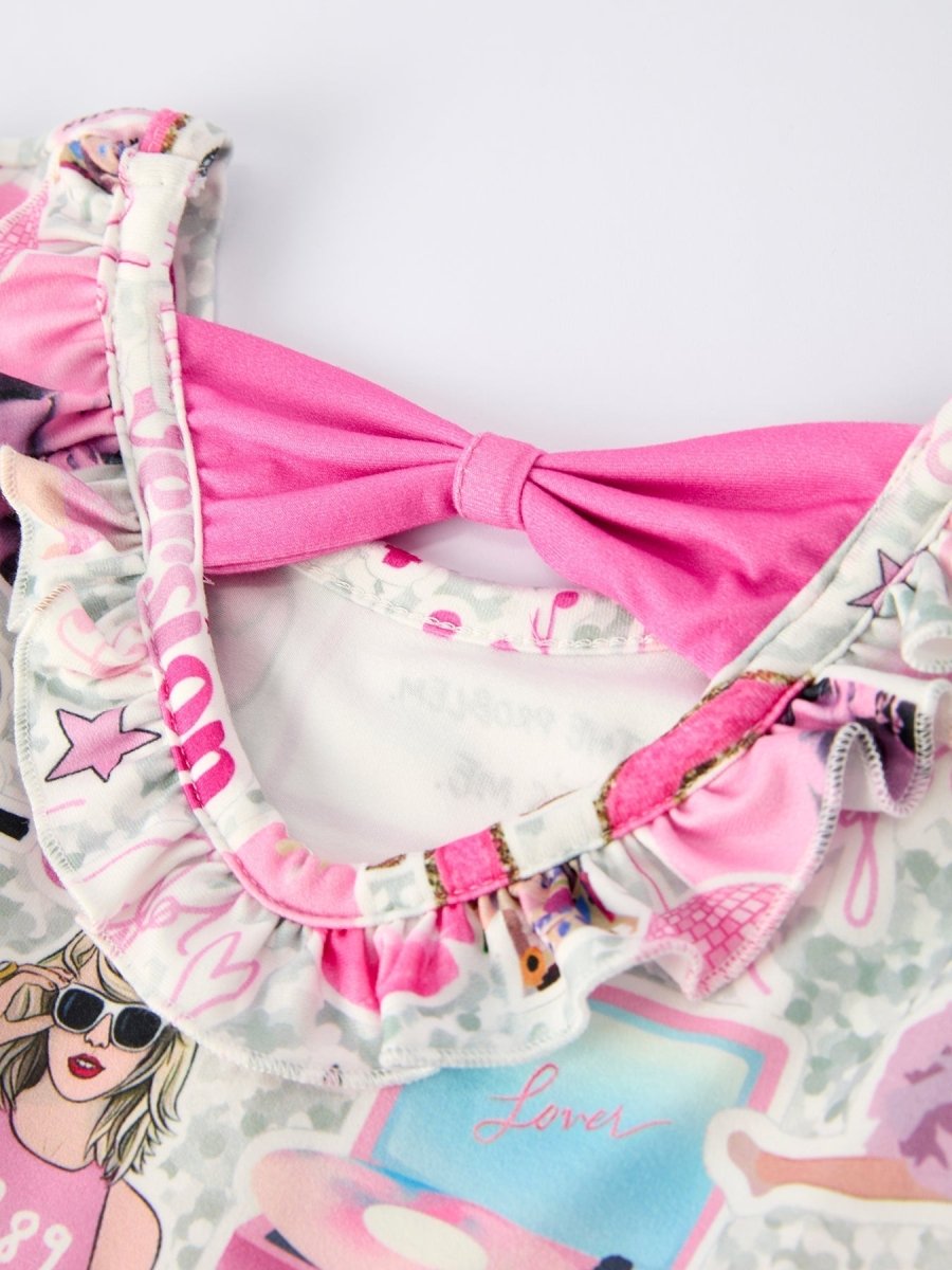 Rylee Faith Designs Pink TS Print Ruffle Long Sleeve Christmas Dress For Girls - Everetts Place Boutique - 