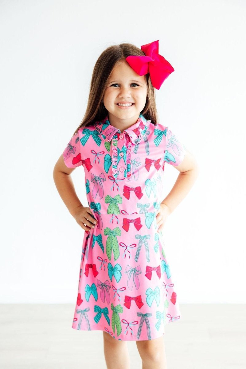 Mila & Rose ® Pink Twirls And Ties Short Sleeve Polo Dress Mila And Rose - Everetts Place Boutique - 