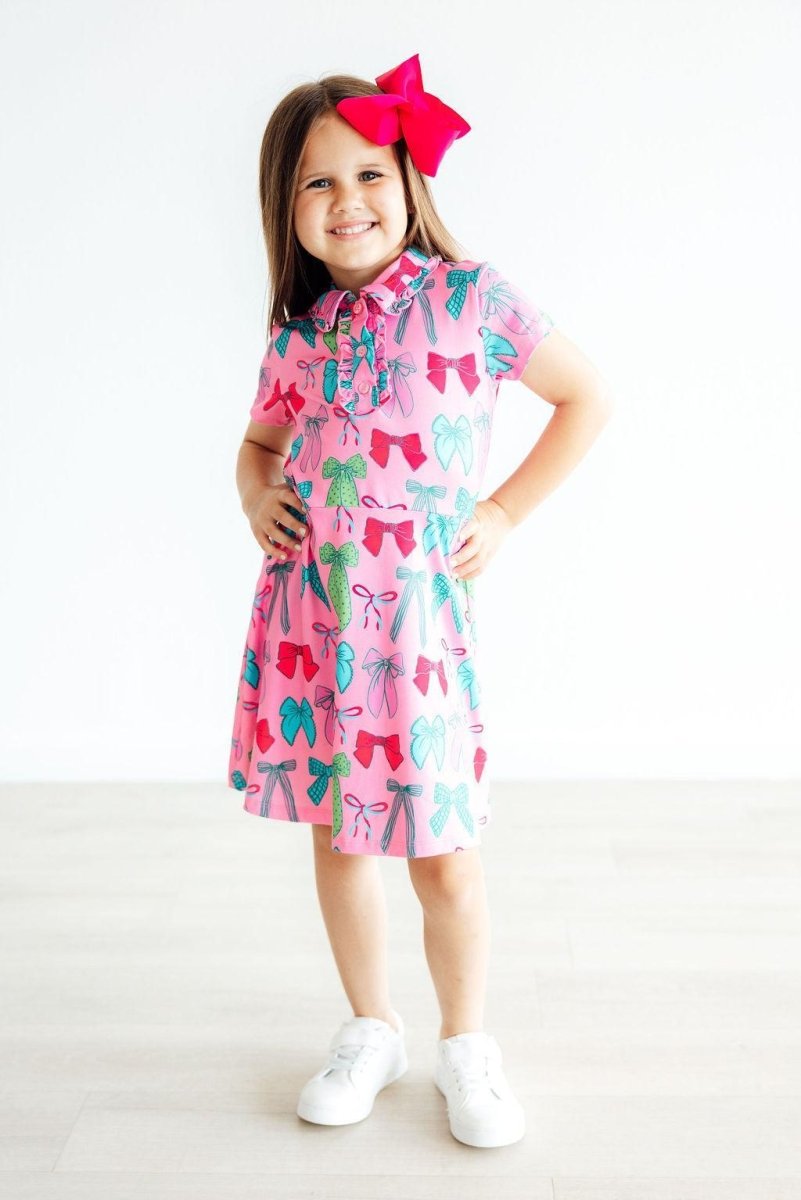 Mila & Rose ® Pink Twirls And Ties Short Sleeve Polo Dress Mila And Rose - Everetts Place Boutique - 