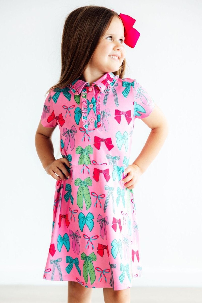 Mila & Rose ® Pink Twirls And Ties Short Sleeve Polo Dress Mila And Rose - Everetts Place Boutique - 