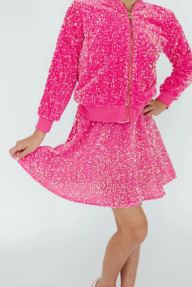 Pink Velvet Sequin Twirl Skort With Attached Shorts Mila & Rose ® Everetts Place: Online Boutique
