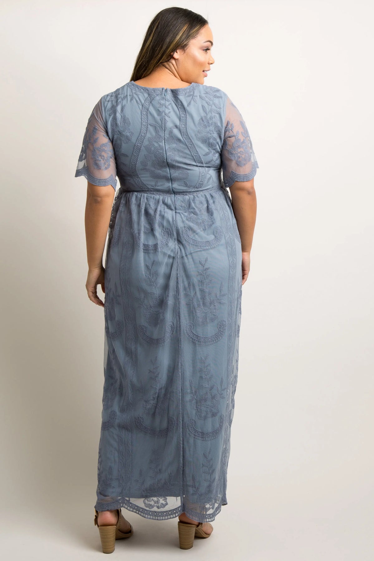 PinkBlush Blue Lace Mesh Overlay Plus Maternity Maxi Dress PinkBlush 