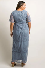 PinkBlush Blue Lace Mesh Overlay Plus Maternity Maxi Dress PinkBlush 