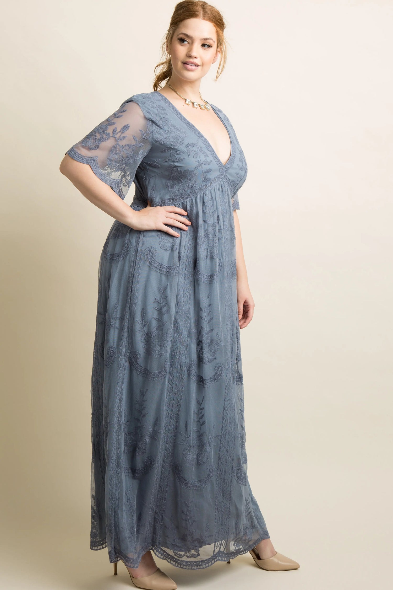 PinkBlush Blue Lace Mesh Overlay Plus Maxi Dress PinkBlush 