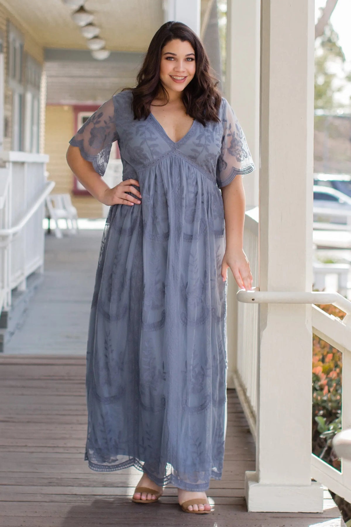 PinkBlush Blue Lace Mesh Overlay Plus Maxi Dress PinkBlush 