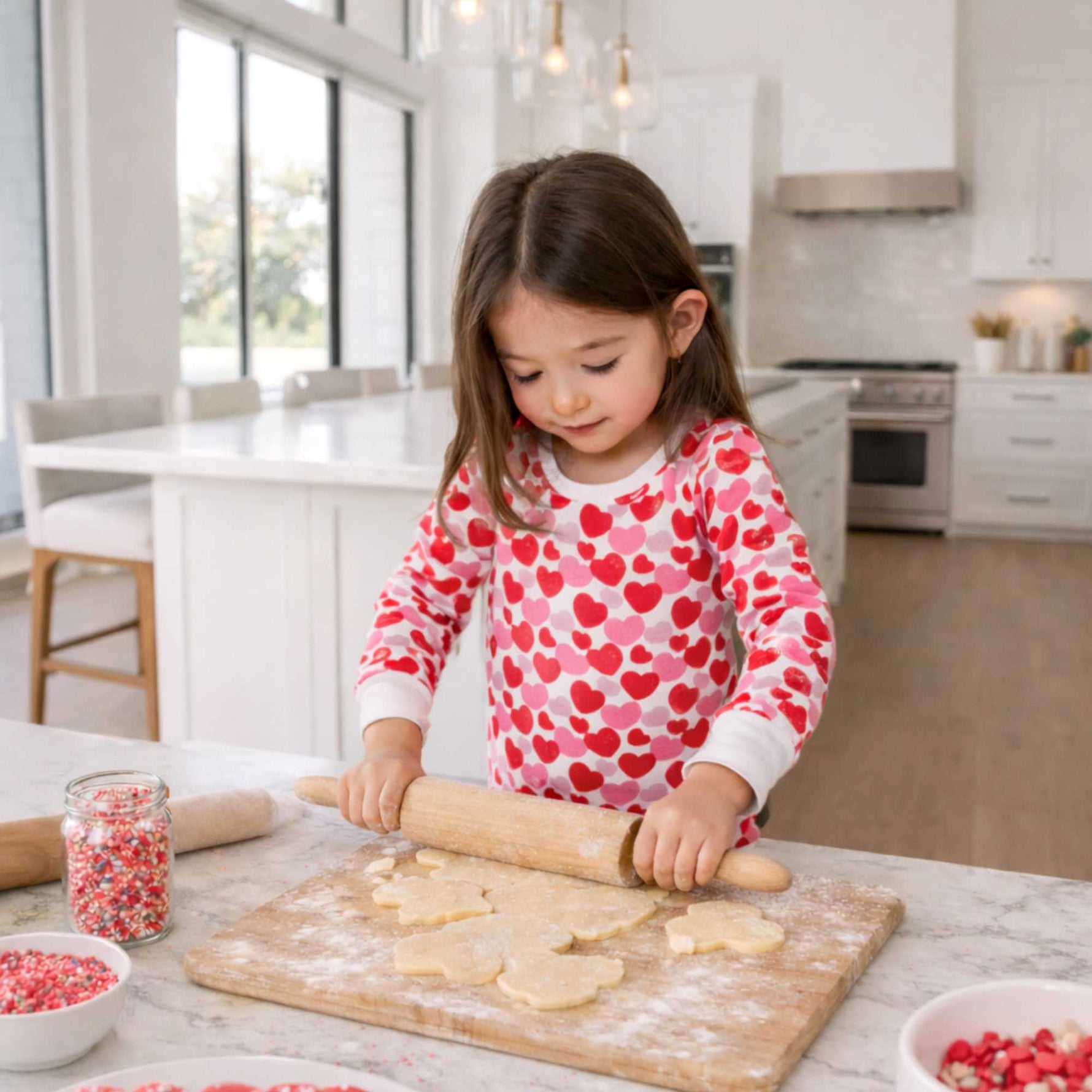 Norani Baby soft organic cotton kids pajamas with heart print.