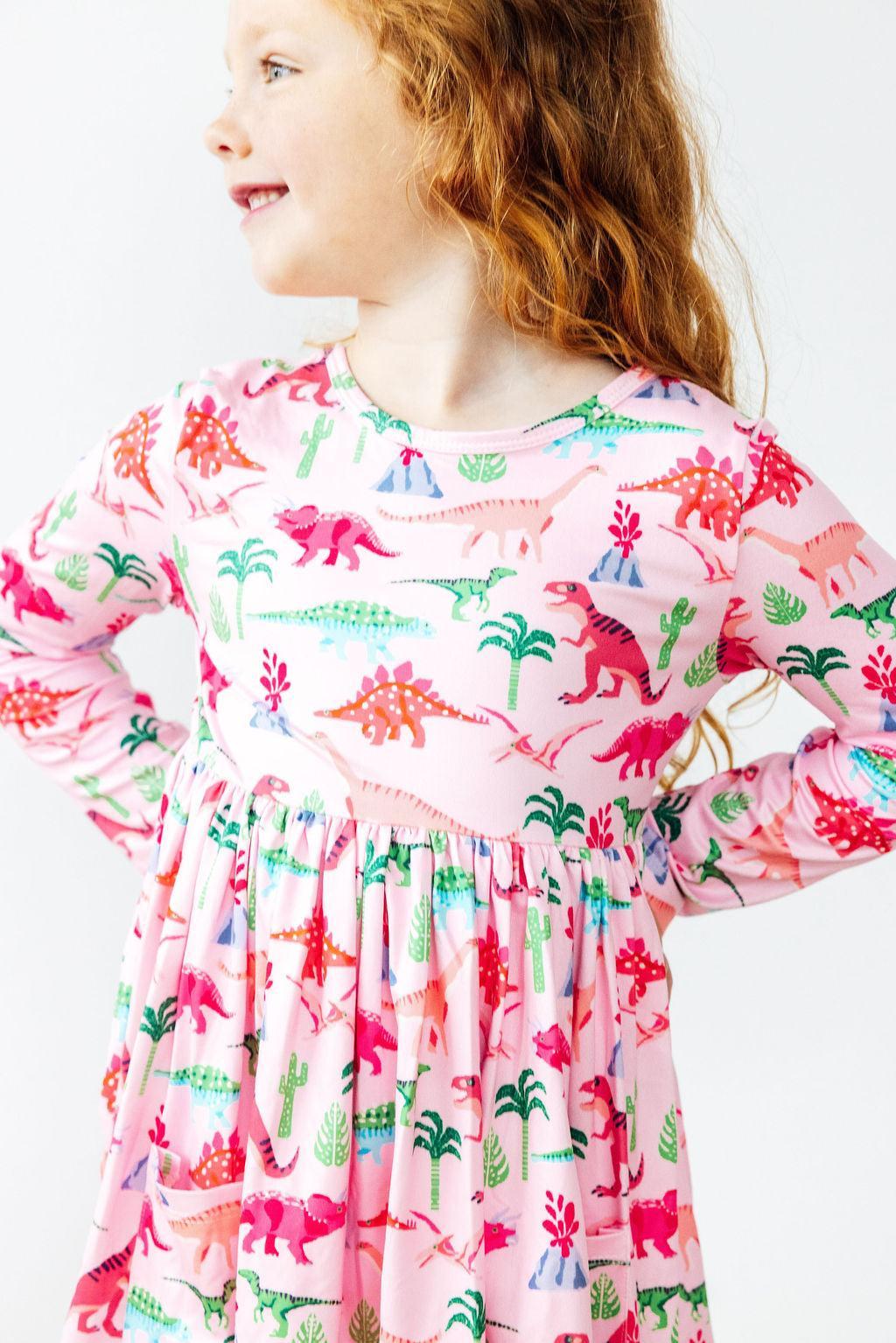 Pinkosaurus Rex Long Sleeve Pocket Twirl Dress for Girls Mila & Rose ® Everetts Place: Online Boutique