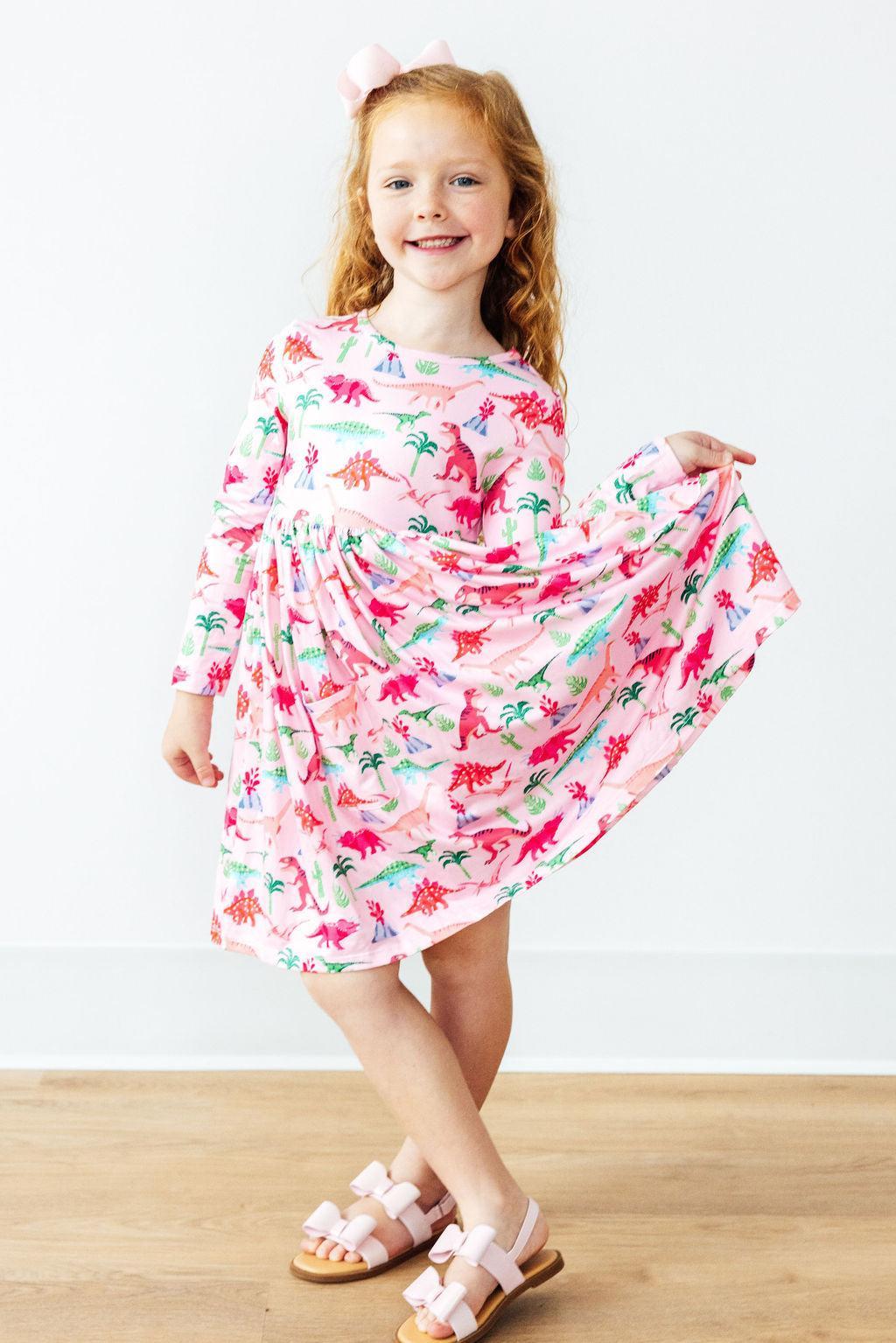 Pinkosaurus Rex Long Sleeve Pocket Twirl Dress for Girls Mila & Rose ® Everetts Place: Online Boutique