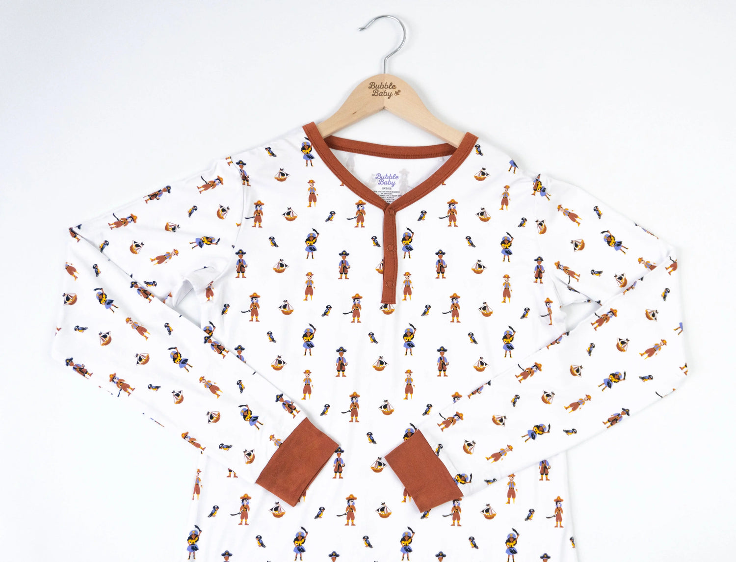 Bubble Baby Pirate | Adult Long Sleeve Henley - 