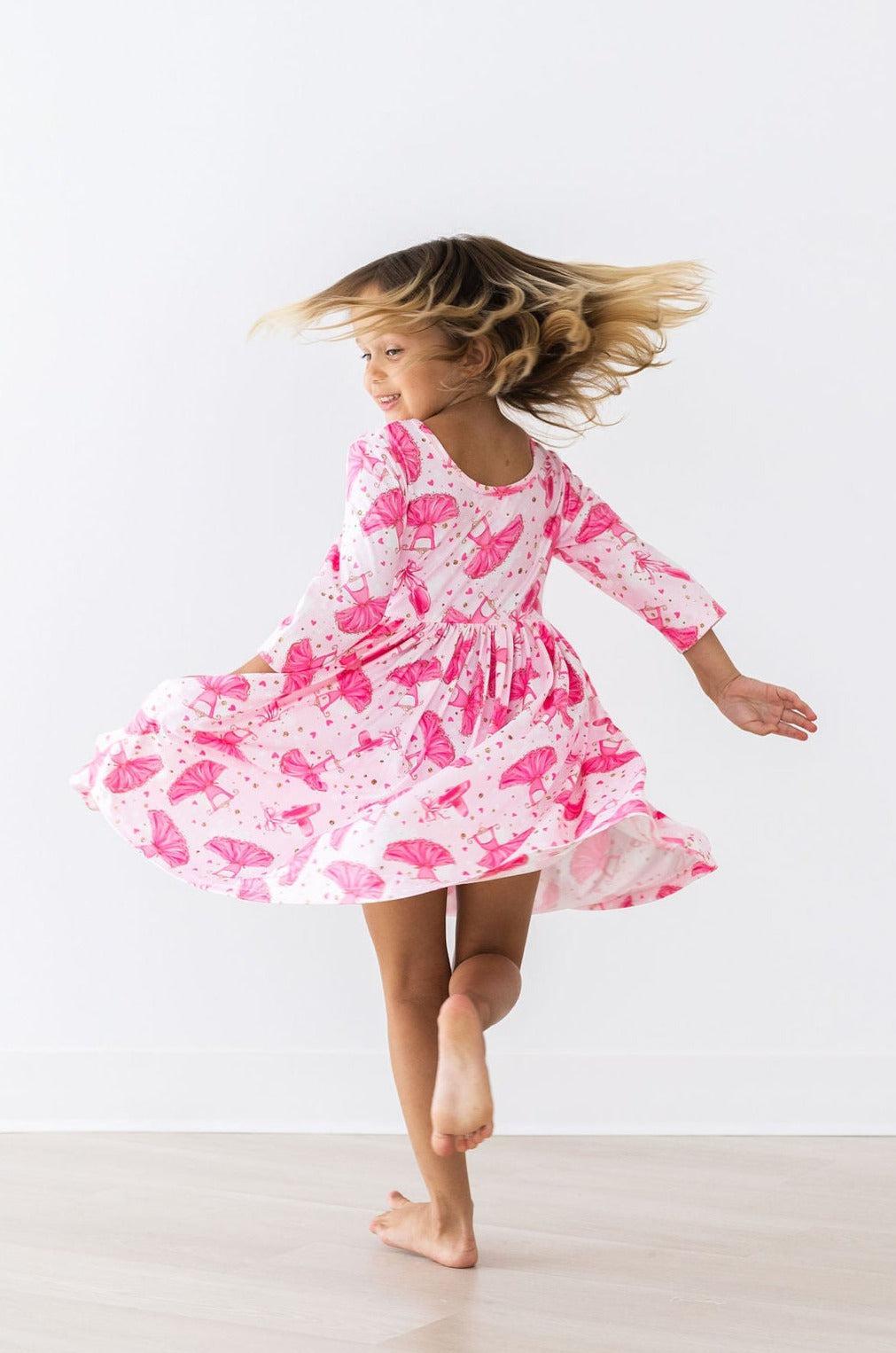 Pirouette Three Quarter Sleeve Pocket Twirl Dress for Girls Mila & Rose ® Everetts Place: Online Boutique